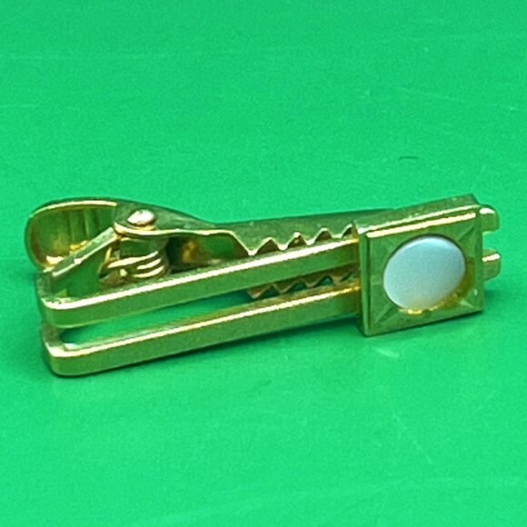 VTG Di Gino Cufflinks Tie Bar Set Gold Tone Mother of Pearl Sunburst Mid Century - Picture 8 of 12